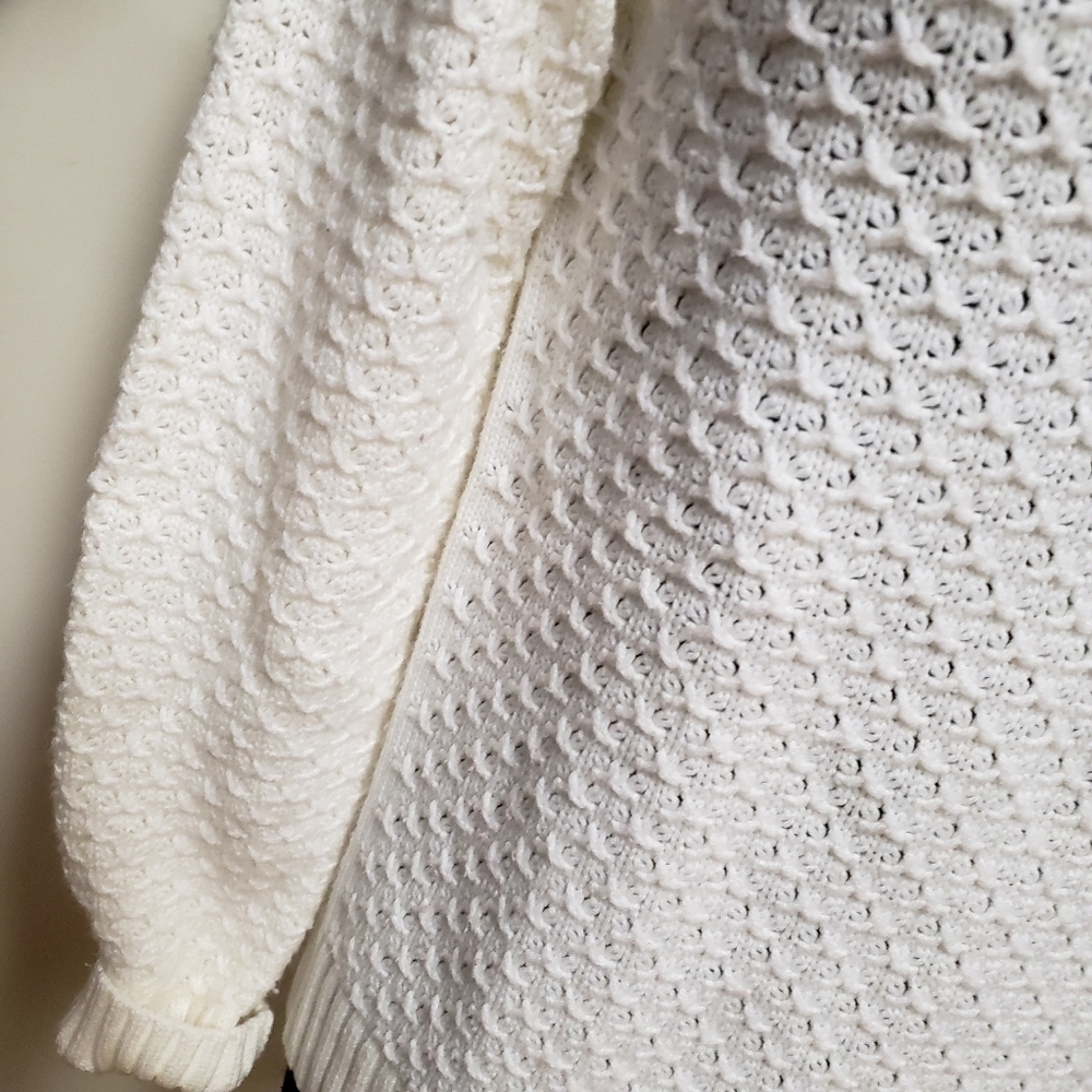 Vintage Floral Open Knit Creamy White Sweater with Beading Embellishments sz.SM - Picture 5 of 8